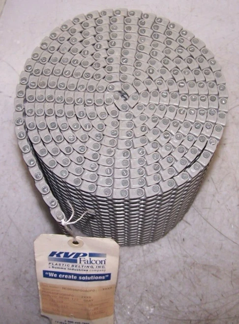 NEW KVP 1/2" SMOOTH MESH GRAY CONVEYOR CHAIN 10' LENGTH 8" WIDTH MC05SGP080P0