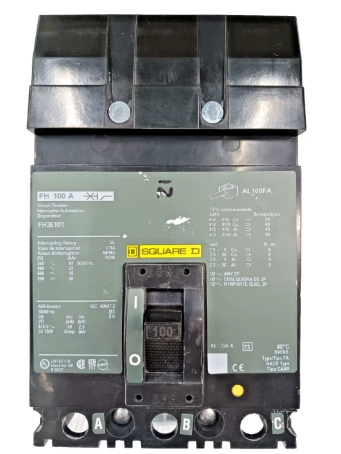 Square D 100 Amp I-Line Circuit Breaker 3 Pole 600 VAC / 250 VDC FH36100