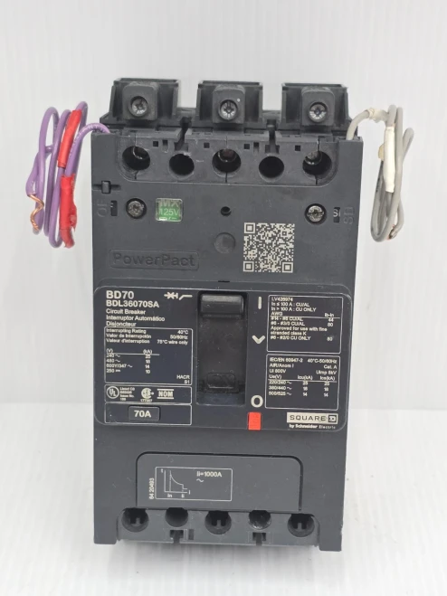Square D PowerPact 70 Amp Din Rail Circuit Breaker w/ Shunt Trip BDL36070SA