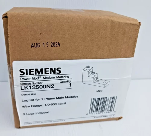 New Siemens LK12500N2 Lugs Kit for 1 Phase Main Modules 1/0-500 KCMIL Pack of 3