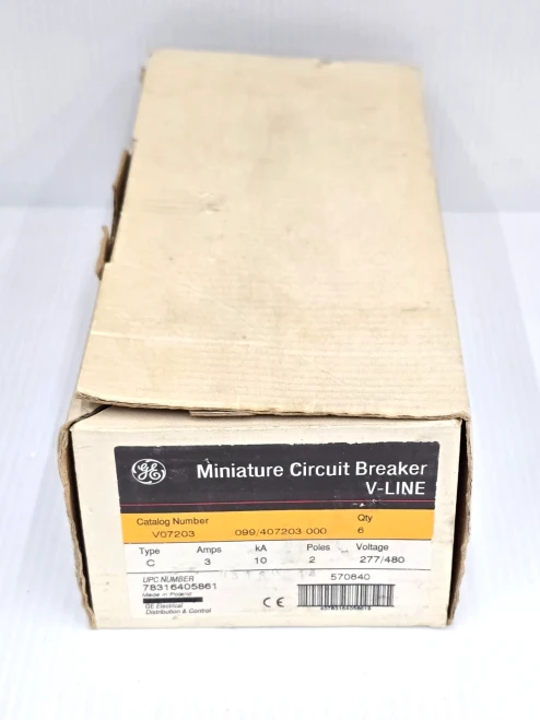 Box of 6 New GE 3 Amp Din Rail Miniature Circuit Breakers 277/480V 2P V072203