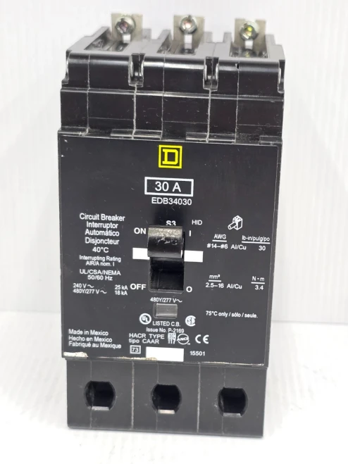 Square D 30 Amp Bolt-On Circuit Breaker 480Y/277 VAC 3 Phase 25 kA EDB34030