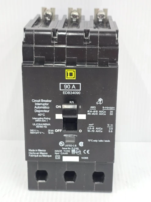 Square D 90 Amp Bolt-On Circuit Breaker 480Y/277 VAC 3 Pole 25 kA EDB34090