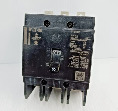 New Eaton 30 Amp Bolt-On Circuit Breaker 3 Pole 277/480 VAC 14kA GHB3030