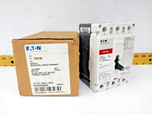 New Eaton 100 Amp Circuit Breaker 600 VAC / 250 VDC 3 Pole FD3100