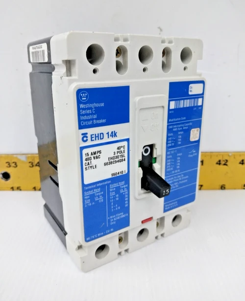 Westinghouse 15 Amp Circuit Breaker 480 VAC / 250 VDC 3 Pole EHD3015L