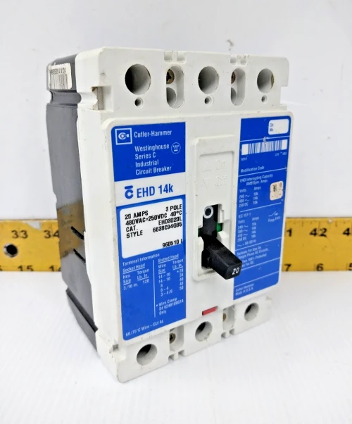 Cutler-Hammer 20 Amp Circuit Breaker 480 VAC / 250 VDC 3 Pole EHD3020L