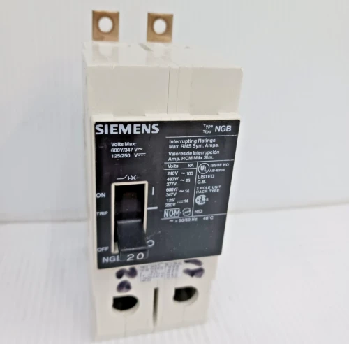 Siemens 20 amp 2 Pole Bolt-on Circuit Breaker NGB2B020 240/277/480 Vac