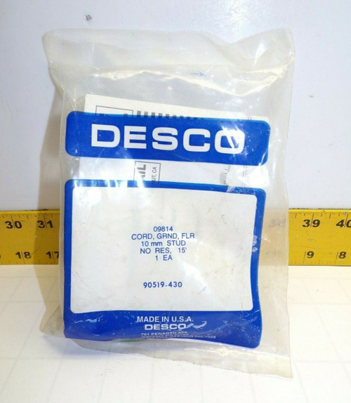 NEW DESCO DOME STYLE GROUND CORD 10mm STUD 15' CORD W/ RING TERMINAL  09814 