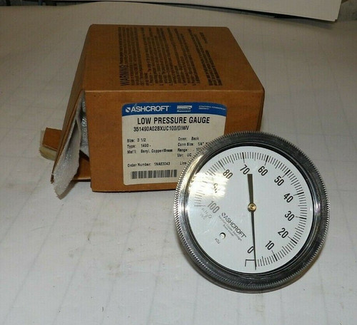 NEW ASHCROFT 3 1/2" LOW PRESSURE GAUGE 0-(-100) IN H20 VAC 351490A02BXUC100/01WV