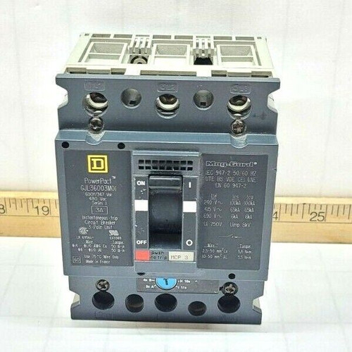 SQUARE D POWERPACT 3 AMP CIRCUIT BREAKER 600Y/480 VAC 3 POLE GJL36003M01
