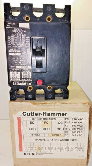 NEW CUTLER HAMMER 30 AMP CIRCUIT BREAKER 3 POLE 600 VAC 250 VDC FC3030