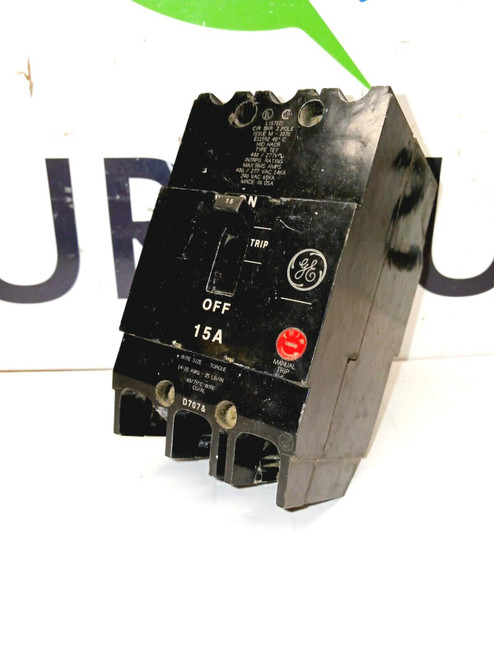 GENERAL ELECTRIC 15 AMP BOLT-ON CIRCUIT BREAKER 3 POLE 480/277 VAC TEY315 (flaw)