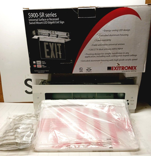 NEW EXITRONIX S900-SR RED UNIVERSAL SURFACE OR RECESSED L.E.D EXIT SIGN
