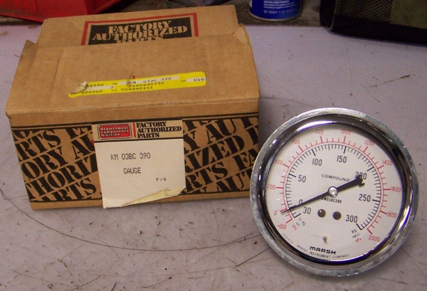 NEW MARSH KM03BC390 PRESSURE GAUGE 30-0 INHG VAC 0-300 PSI PRESSURE 3-1/2" FACE
