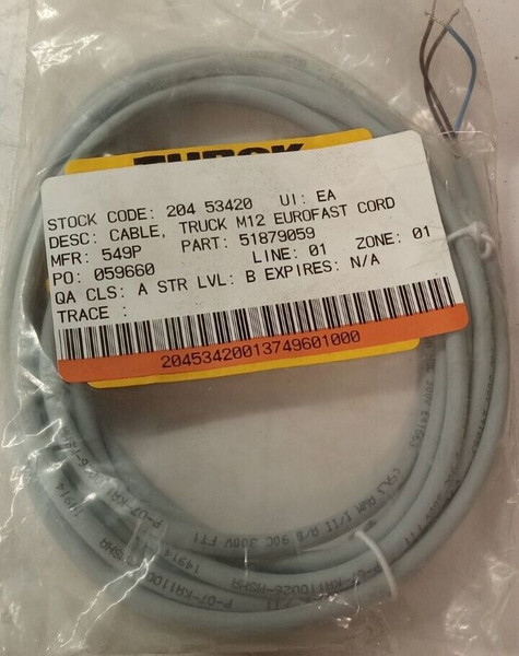 NEW TURCK M12 EUROFAST CORD 5 PIN FEMALE 300 V  RKV-4T-3/S90