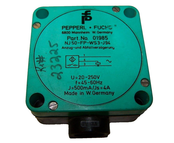 PEPPERL + FUCHS INDUCTIVE SENSOR TYPE NJ 50-FP-WS3-J94 PART NO 01985