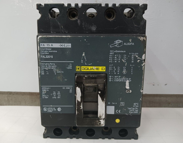 SQUARE D 15 AMP CIRCUIT BREAKER 3 POLE 240 VAC FAL32015