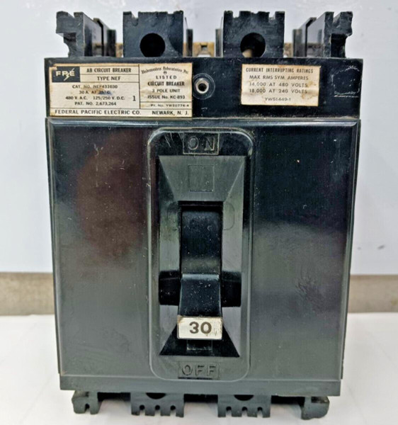 FPE 30 AMP CIRCUIT BREAKER 3 POLE 480 VAC NEF431030