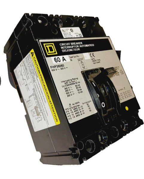 SQUARE D 60 AMP CIRCUIT BREAKER 3 POLE 600 VAC / 250 VDC  FHP36060