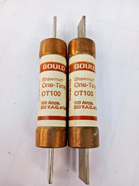 2) GOULD 100 AMP ONE-TIME FUSE 250 VAC OT100 LOT OF TWO
