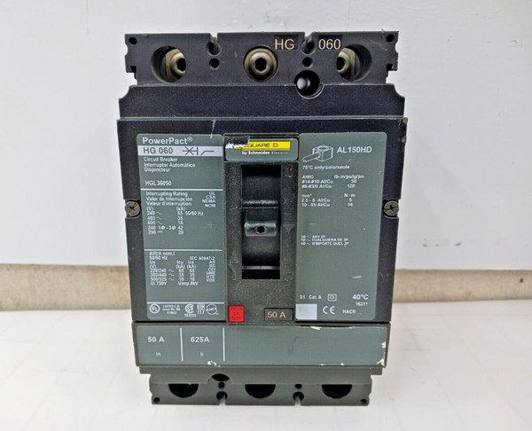 SQUARE D 50 AMP CIRCUIT BREAKER 3 POLE 600 VAC HGL36050
