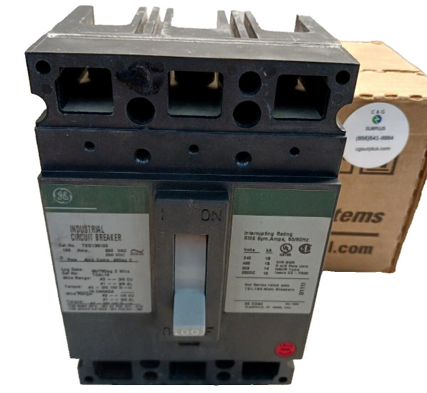 NEW GE 100 AMP CIRCUIT BREAKER 3 POLE 600 VAC 18kA @ 480 VAC  TED136100WL