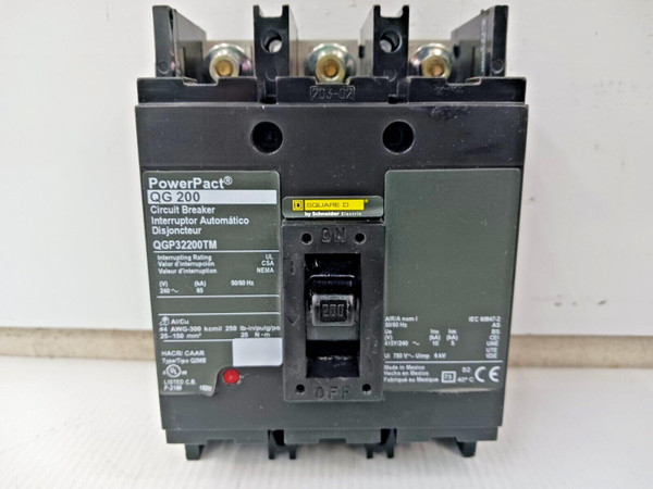 SQUARE D 200 AMP POWERPACT CIRCUIT BREAKER 3 POLE 240 VAC QGP32200TM