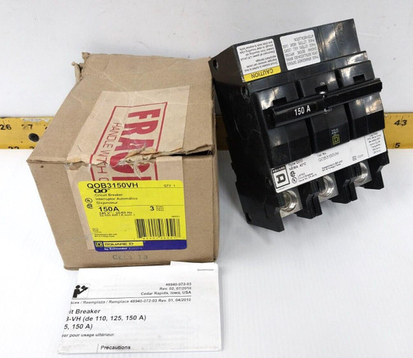 NEW SQUARE D 150 AMP BOLT ON CIRCUIT BREAKER 240 VAC 3 POLE  QOB3150VH