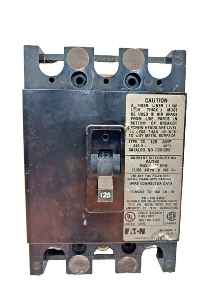 EATON CA3125X 125 AMP CIRCUIT BREAKER 3 POLE 240 VAC 10kA
