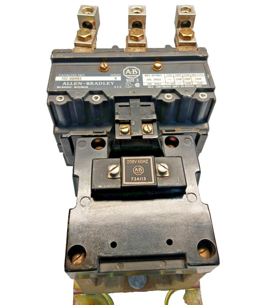 ALLEN BRADLEY NEMA SIZE 3 CONTACTOR 3 POLE 600 VAC 50 HP 208V COIL 702-DOH93 #1 ALLEN BRADLEY NEMA SIZE 3 CONTACTOR 3 POLE 600 VAC 50 HP 208V COIL 702-DOH93 #1