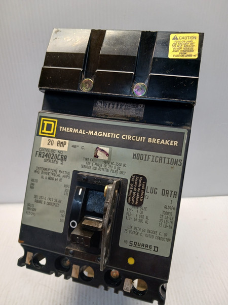 Square D FA34020CBA 20 Amp I-Line Circuit Breaker 3 Pole 480 Vac Square D FA34020CBA 20 Amp I-Line Circuit Breaker 3 Pole 480 Vac