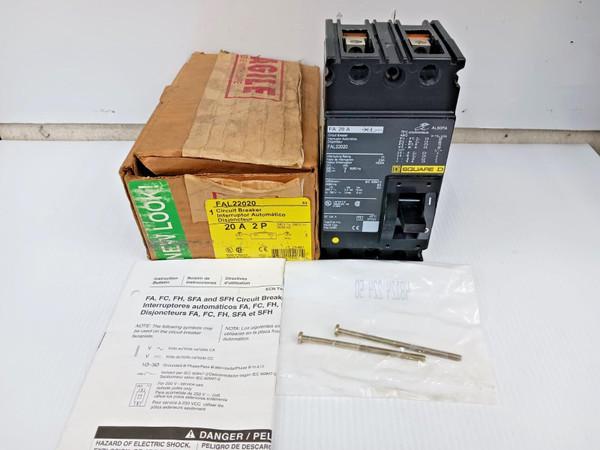New Square D 20 Amp Circuit Breaker 2 Pole 240 VAC / 250 VDC FAL22020 (Flaw) New Square D 20 Amp Circuit Breaker 2 Pole 240 VAC / 250 VDC FAL22020 (Flaw)