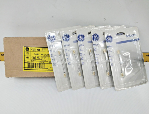 5) GE 150 Watt Quartzline Halogen Lamps 120V  Q150T3/CL/CD BL  (Lot Of 5)
