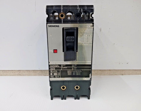 Siemens Sentron 70 Amp Circuit Breaker 3 Pole 600 VAC 65kA HHED63B070 Siemens Sentron 70 Amp Circuit Breaker 3 Pole 600 VAC 65kA HHED63B070