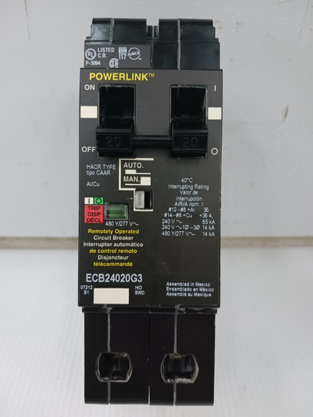 Square D Powerlink 20 Amp Bolt-On Circuit Breaker 2 Pole 480Y/277 VAC ECB24020G3