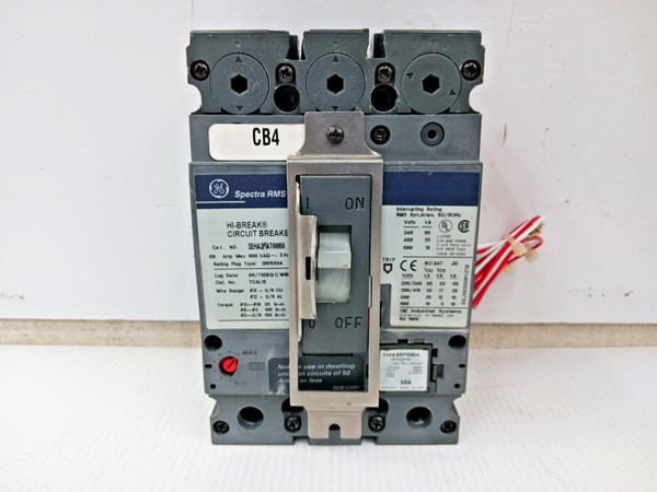 GE 60 Amp Circuit Beaker 3 Pole 600 VAC SEHA36AT0060 W/ 50 Amp Trip & Aux Switch GE 60 Amp Circuit Beaker 3 Pole 600 VAC SEHA36AT0060 W/ 50 Amp Trip & Aux Switch