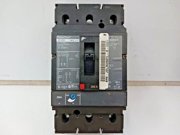 Square D PowerPact 200 Amp Circuit Breaker 3 Pole 600 VAC / 250 VDC JDL36200YL