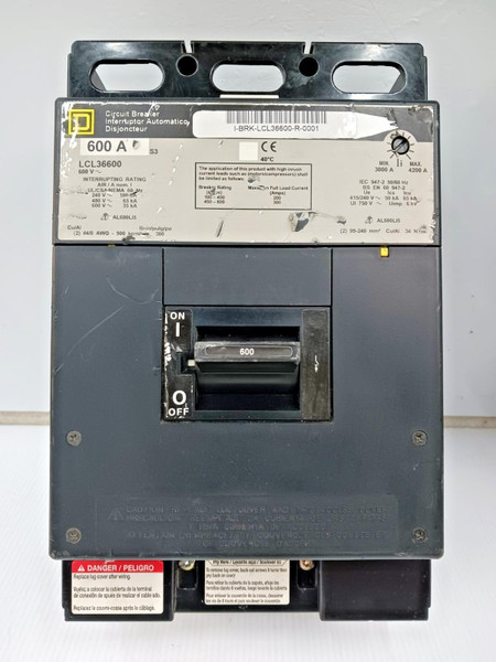 Square D 600 Amp Circuit Breaker 3 Pole 600 VAC 65kA LCL36600 *Missing Line Lugs