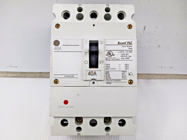 GE Record Plus 40 Amp Circuit Breaker 3 Pole 600Y/347 VAC 35kA FBV36TE040RV