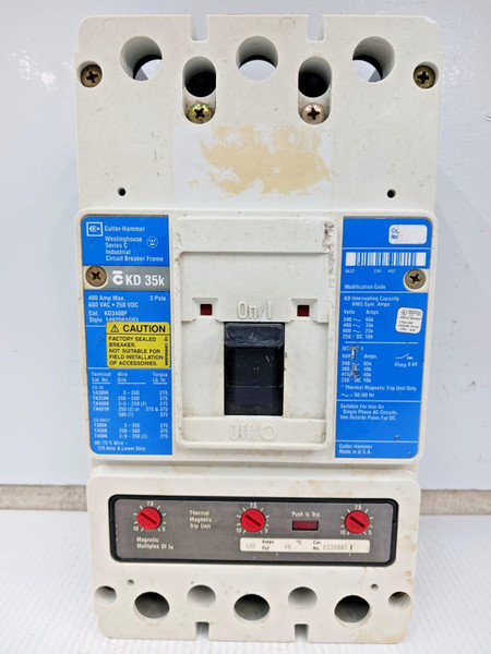 Cutler Hammer 400 Amp Circuit Breaker 3P 600 VAC KD3400F W/ 400 Amp Trip *Flaw*