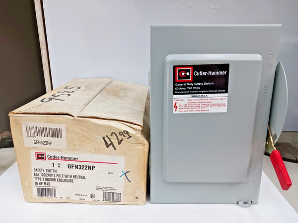 New Cutler Hammer 60 Amp Fusible Safety Switch 2 Pole 120/240 VAC 3W GFN322NP