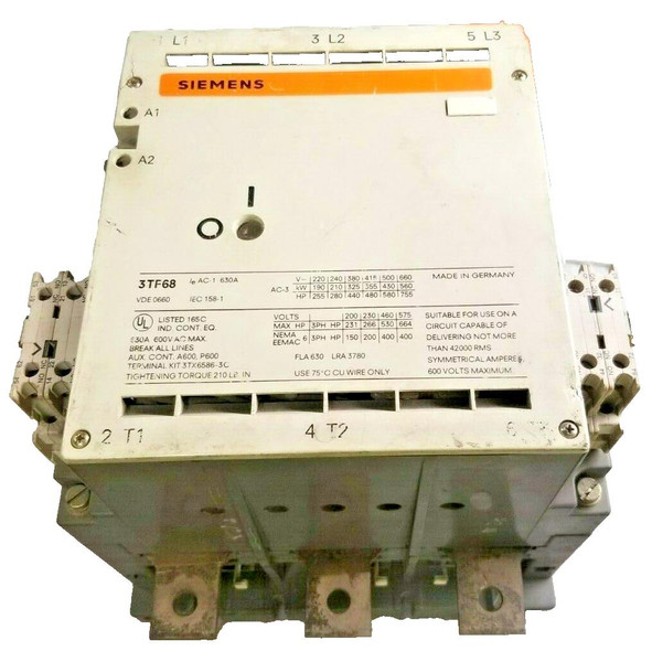 Siemens Size 6 Contactor 120 VAC Coil 600 VAC 400 HP 3 Phase  3TF68