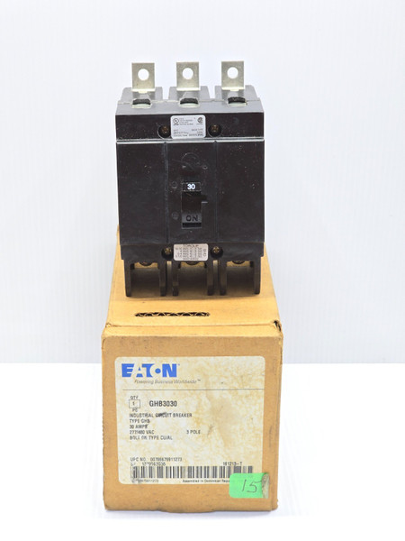 New Eaton 30 Amp Bolt-On Circuit Breaker 277/4840 VAC 3 Pole 65 kA GHB3030