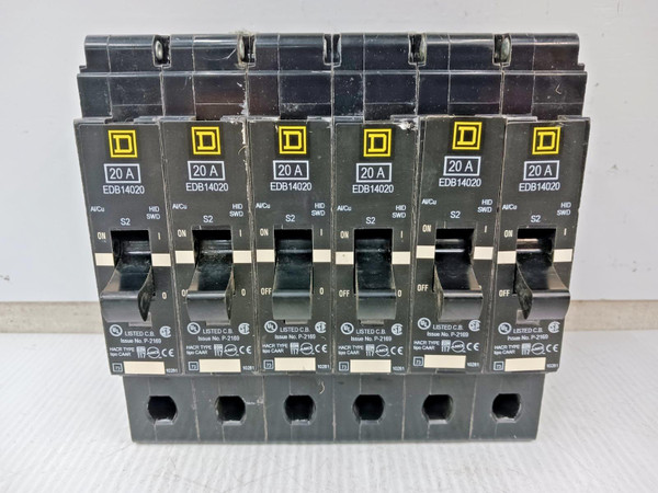 Lot Of 6) Square D 20 Amp Bolt-On Circuit Breaker 1 Pole 277 VAC 18kA EDB14020 Lot Of 6) Square D 20 Amp Bolt-On Circuit Breaker 1 Pole 277 VAC 18kA EDB14020