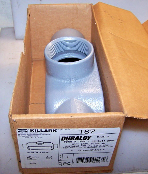New Hubbell Killark Type T Conduit Body 2" Gray Iron  T67 New Hubbell Killark Type T Conduit Body 2" Gray Iron  T67