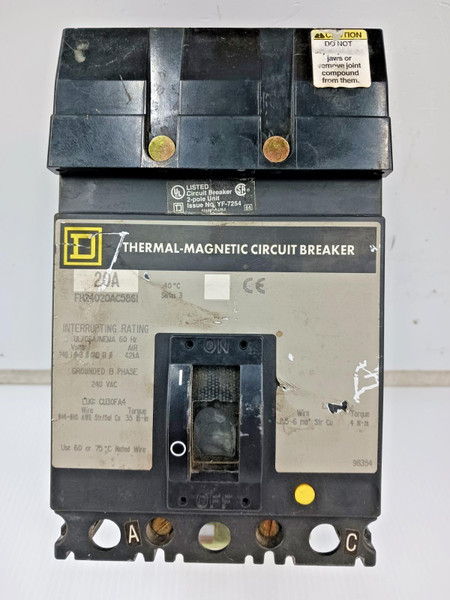Lot of 4) Square D 20 A I-Line Circuit Breaker 2P FH24020AC5861 *Handle Broken* Lot of 4) Square D 20 A I-Line Circuit Breaker 2P FH24020AC5861 *Handle Broken*
