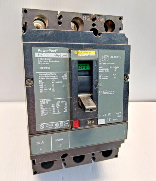 Square D 30 Amp Circuit Breaker 3 Pole 480/600 Vac 35kA HGP36030