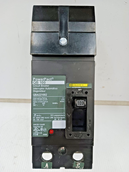 Square D PowerPact 100 Amp I-Line Circuit Breaker 2 Pole 240 VAC 10kA QBA221002 Square D PowerPact 100 Amp I-Line Circuit Breaker 2 Pole 240 VAC 10kA QBA221002