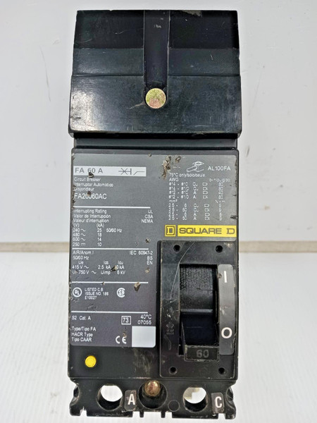 Square D 60 Amp I-Line Circuit Breaker 2 Pole 600 VAC / 250 VDC FA26060AC *Flaw* Square D 60 Amp I-Line Circuit Breaker 2 Pole 600 VAC / 250 VDC FA26060AC *Flaw*
